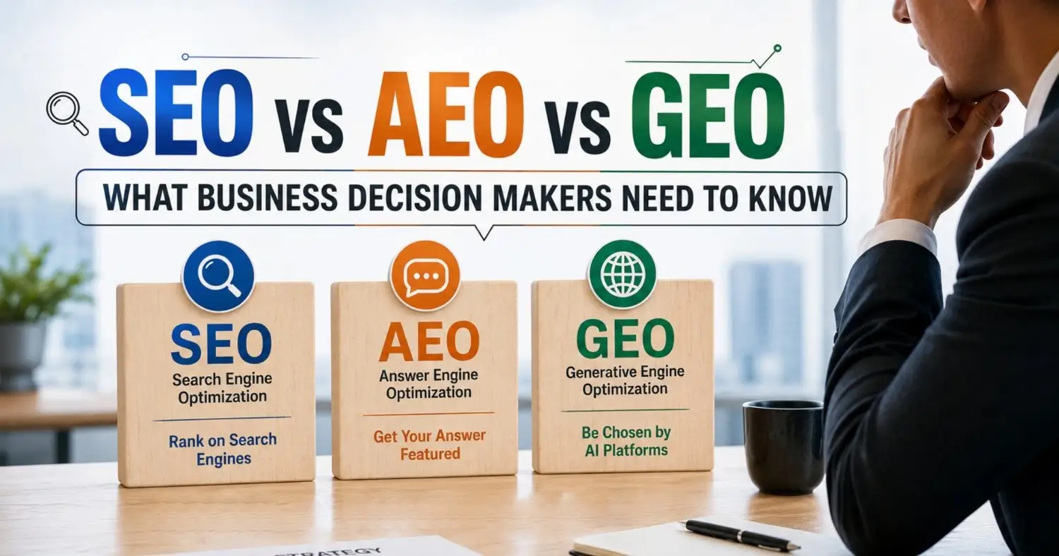 SEO vs AEO vs GEO: What Business Decision Makers Need to Know